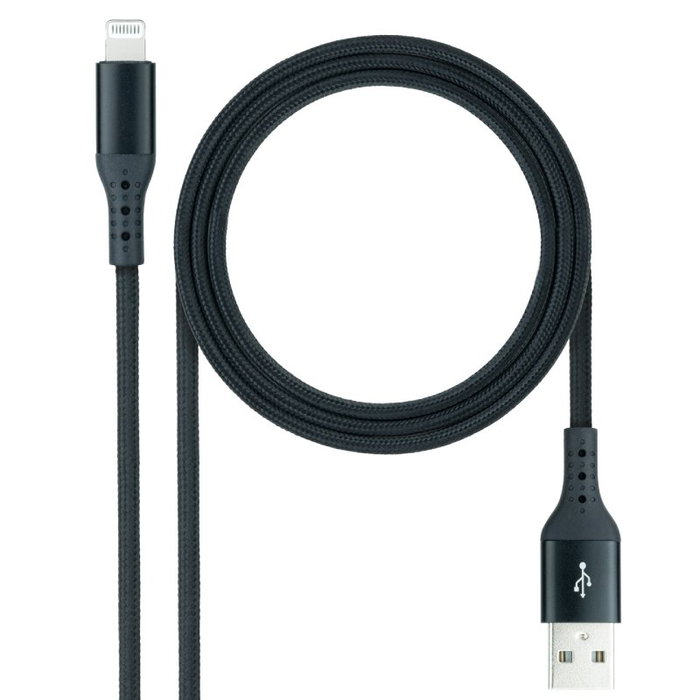 Nanocable Cable Lightning a USB 2.0 Negro Mallado, 1 m